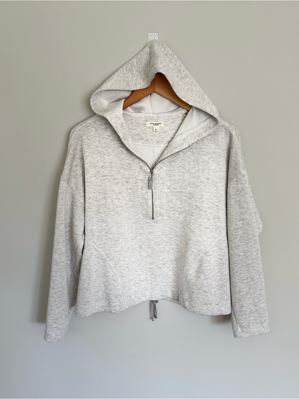 Max Studio Half-Zip Light Gray Hooded Sweatshirt